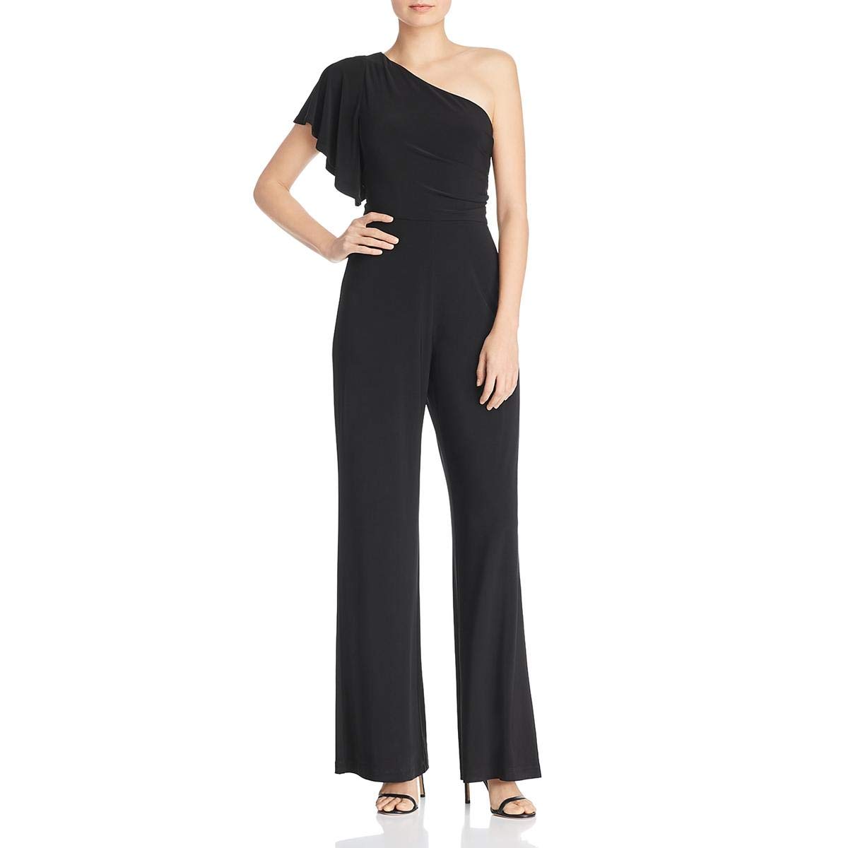 LAUNDRY BY SHELLI SEGAL Women's One Shoulder Stretch Jumpsuit - Black Size 0 | Elegant Evening Wear for Parties, Weddings & Special Occasions