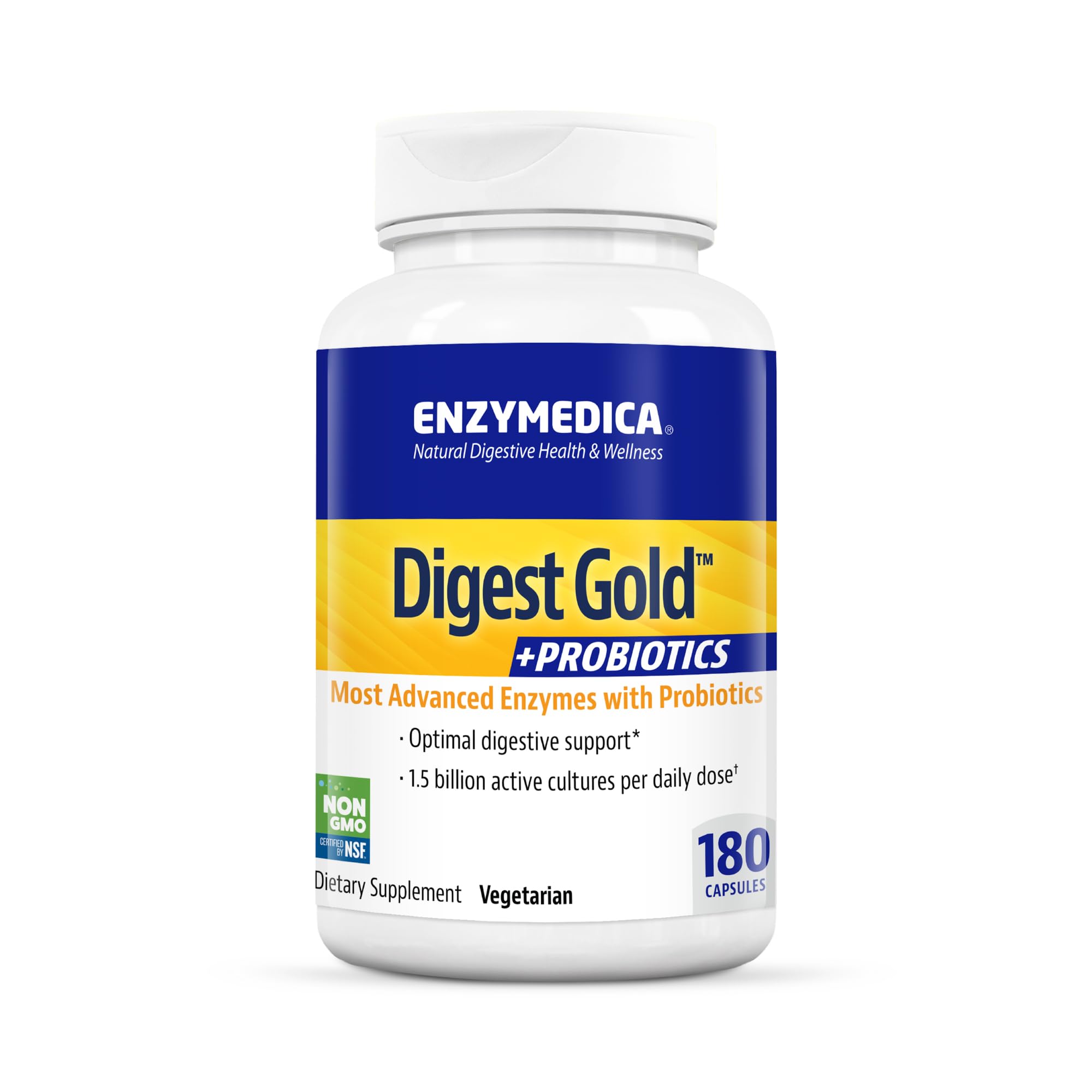 Enzymedica Digest Gold + Probiotics 180 Capsules - Advanced Digestive Enzyme Supplement with Probiotics for Gut Health - Supports Digestion, Bloating & Nutrient Absorption for Daily Wellness