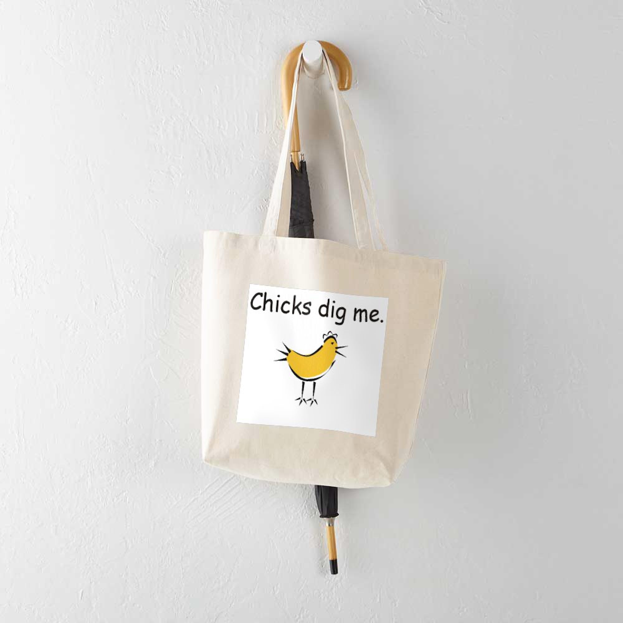 Chicks Dig Me Tote Bag - Natural Canvas Reusable Shopping Bag for Women | Eco-Friendly Grocery Tote, Beach Bag & Everyday Carry