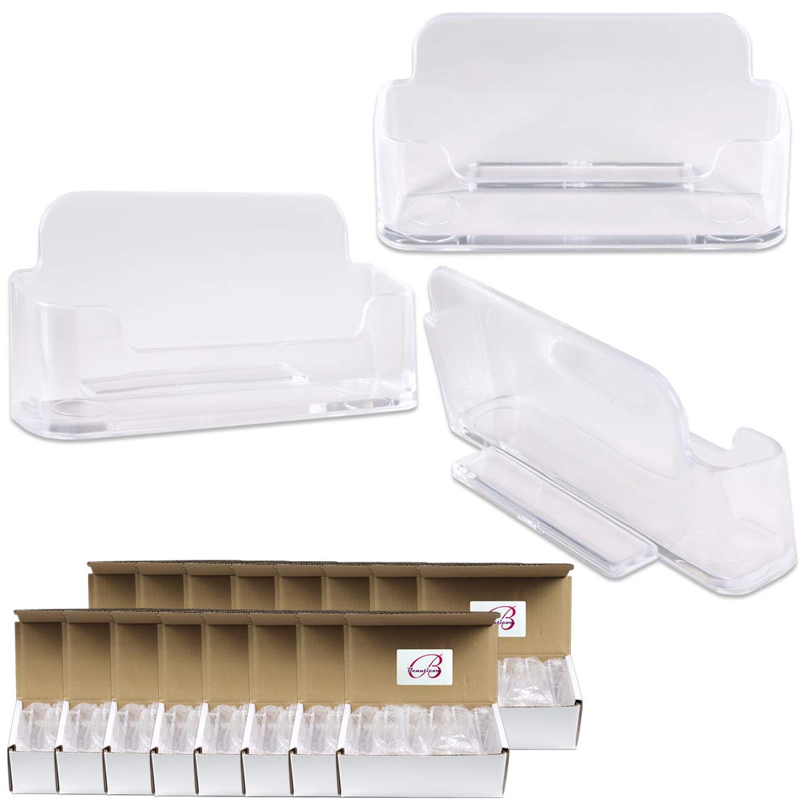 240 Pack Beauticom Premium Business Card Holders - Clear Acrylic Plastic Desktop Name Card Display Stand for Office, Reception, Conference & Home Use | Professional Single Card Holder for Business Cards, Credit Cards & IDs
