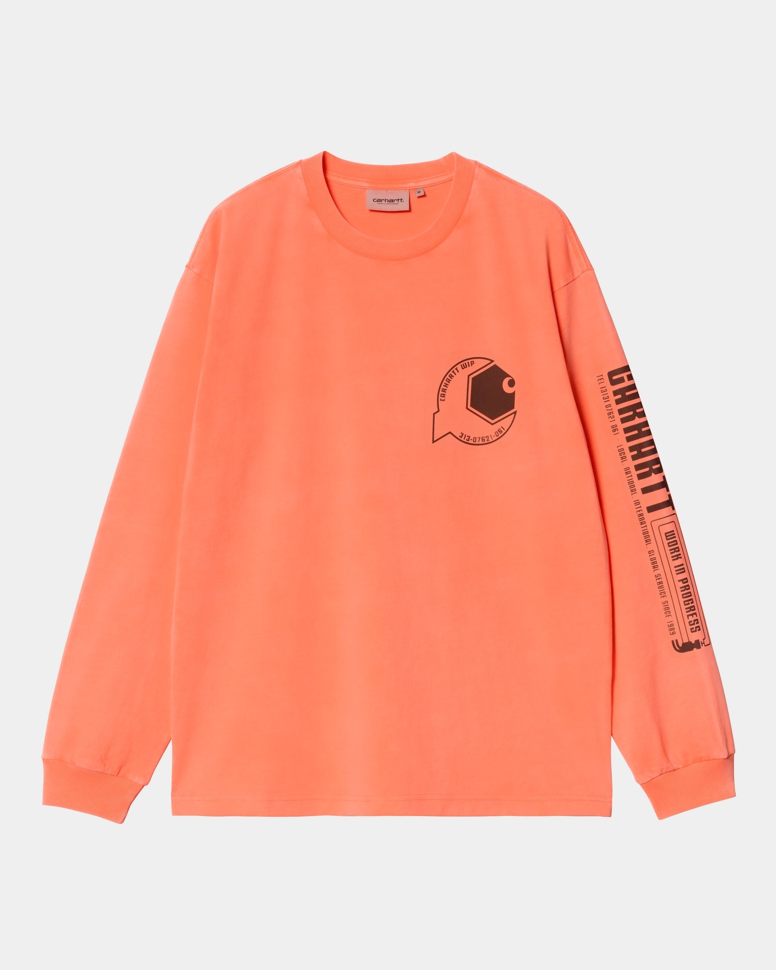 Long Sleeve Industrial Work T-Shirt - High Visibility Lumo Orange & Black - Durable Safety Shirt for Construction, Warehouse & Outdoor Work