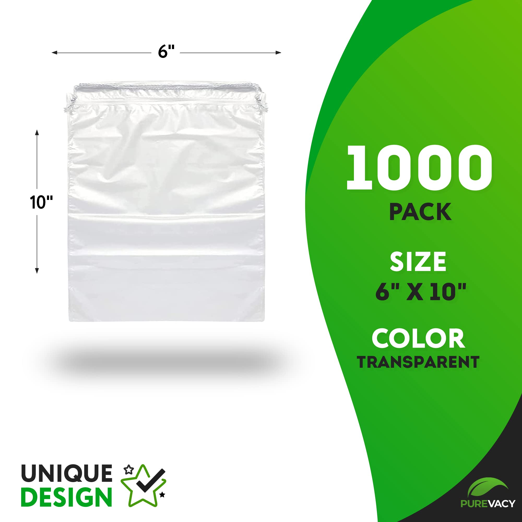 1000 Pack 6x10 Inches Clear Waterproof Drawstring Bags for Travel Essentials - Double Drawstring Closure, Organize Toiletries, Jewelry & Small Items - Perfect for Travel, Gym, Storage & Party Favors