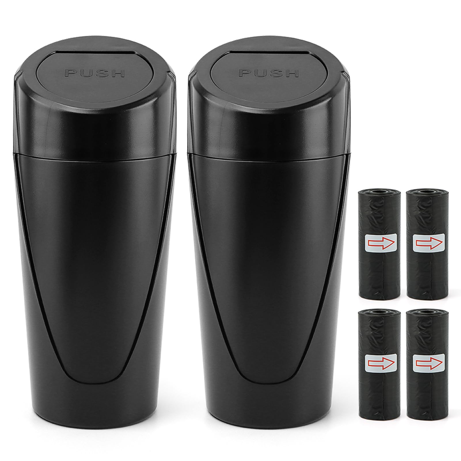 2 Pack Car Trash Can with Lid - Leakproof Mini Vehicle Garbage Bin for Cup Holder | Includes 60 Trash Bags | Car Organizer for Front & Back Seats (Black) | Perfect for Road Trips, Commuting & Family Travel