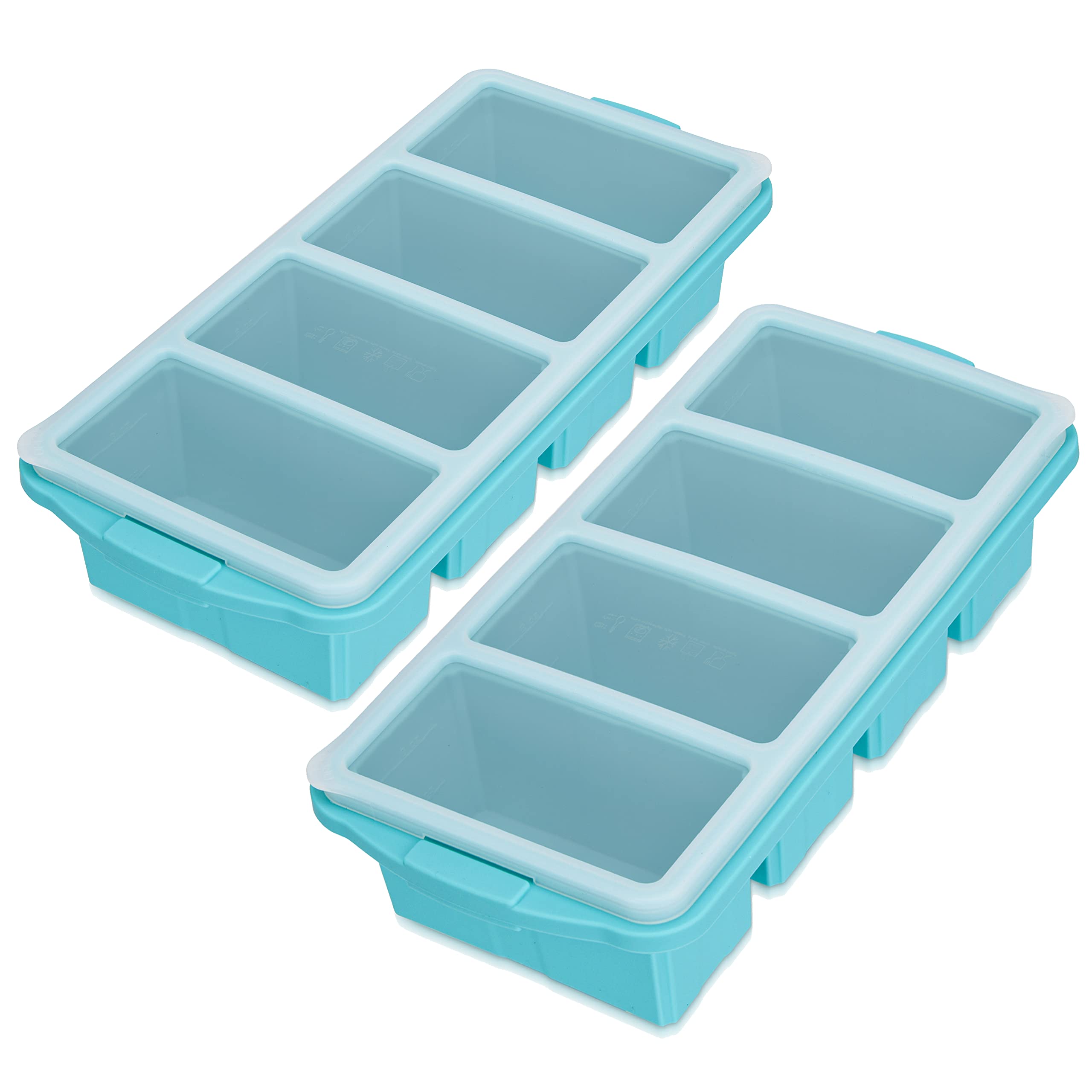 Silicone Freezing Tray with Lid - Large Non-Stick Ice Cube Tray for Soups, Broths & Sauces | 4 Compartment Freezer Container | Oven & Dishwasher Safe | Perfect for Meal Prep, Baby Food & Liquid Diet Storage