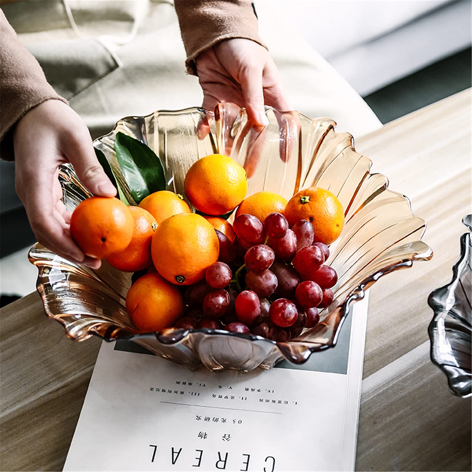 Modern Translucent Amber Glass Fruit Bowl - Creative Decorative Stand for Fruits, Vegetables & Snacks - Elegant Home Kitchen Decor for Dining Table & Countertop Display