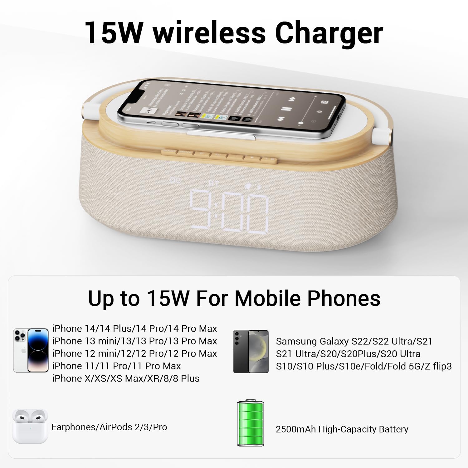 FREEFISH Portable Bluetooth Speaker with 15W Wireless Charger, FM Radio, Adjustable LED Night Light, Dual Wireless Pairing, Bluetooth 5.0 - Perfect for Home, Outdoor, Travel & Party Use