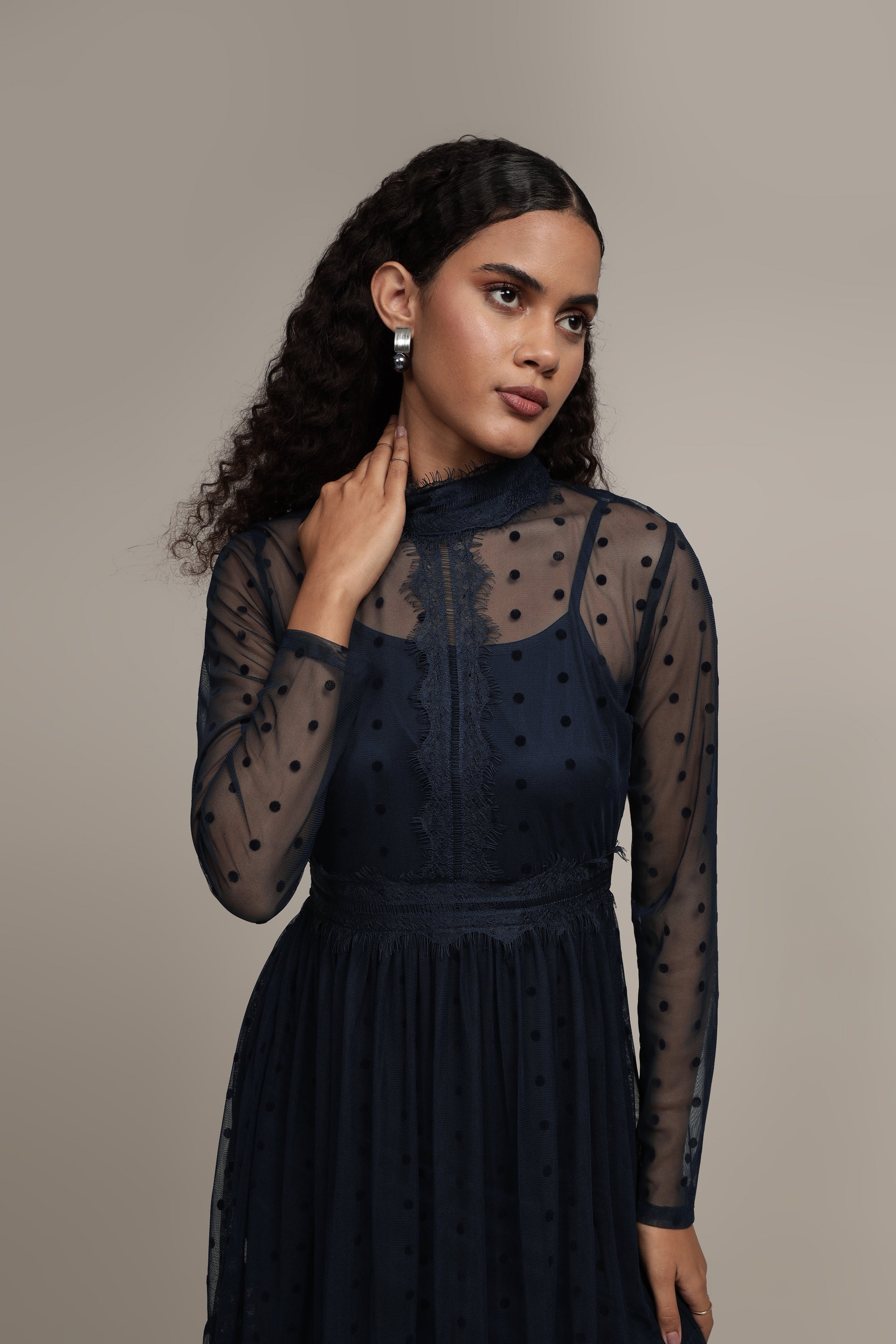 Roman Lola Navy Blue Polka Dot Midi Dress - Flowy Summer Dress for Women, Perfect for Beach Vacations, Brunch Dates & Casual Outings