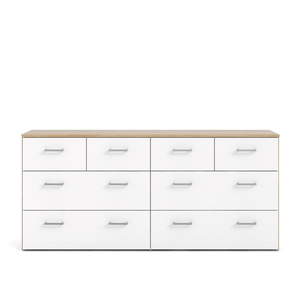 Tvilum 8-Drawer Double Dresser - Solid Oak Frame with White Finish | Perfect for Bedroom Storage & Closet Organization