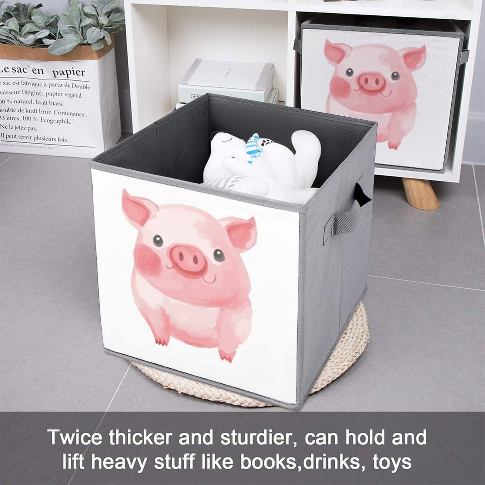 2PCS Foldable Storage Bins - Large Capacity Pink Pig Printed Storage Boxes with Handles for Playroom, Office & Home Organization | Perfect for Kids' Toys, Books & Clutter Control