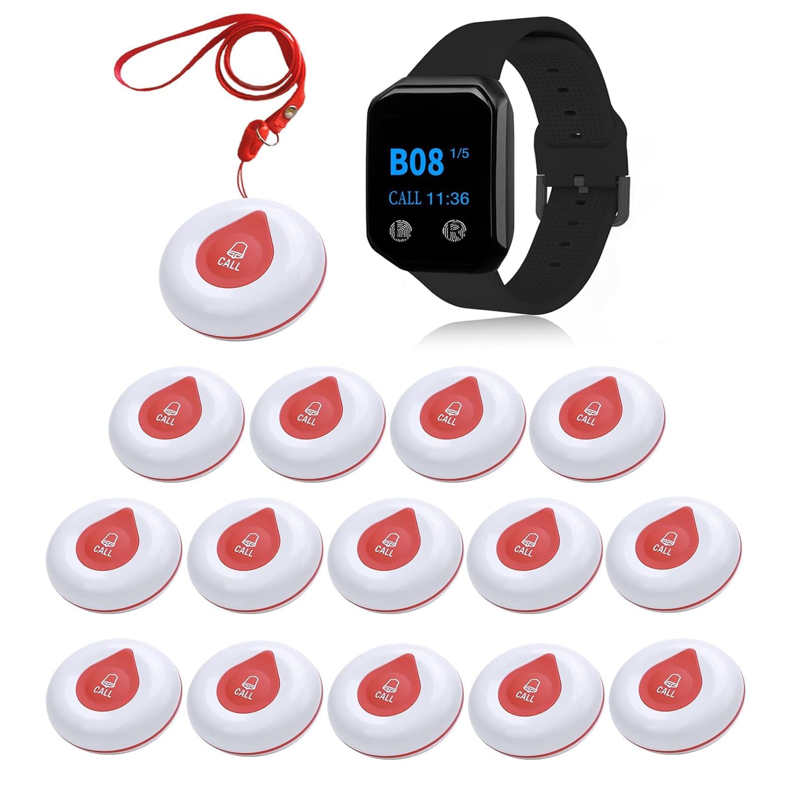 Wireless Caregiver Pager System - Nurse Alert Call Button with Waterproof Watch & 15 Buttons for Elderly, Patients & Disabled - Home Healthcare Monitoring Solution for Assisted Living & Senior Care Facilities