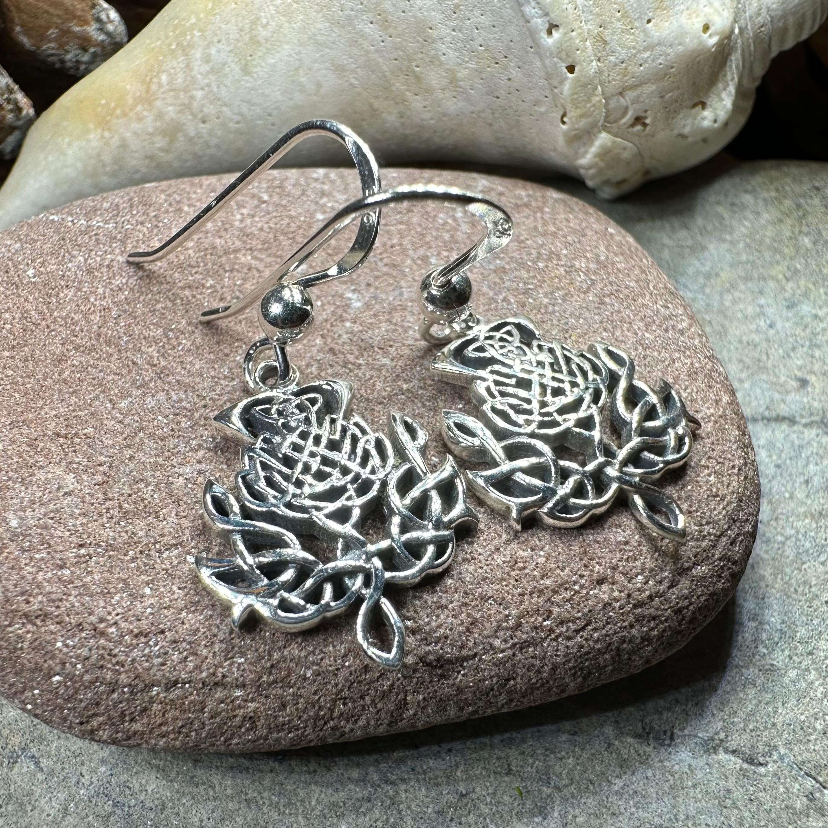 Eildon Thistle Earrings for Women - Sterling Silver Scottish Thistle Flower Dangle Earrings - Perfect for Celtic Festivals, Weddings, and Special Occasions