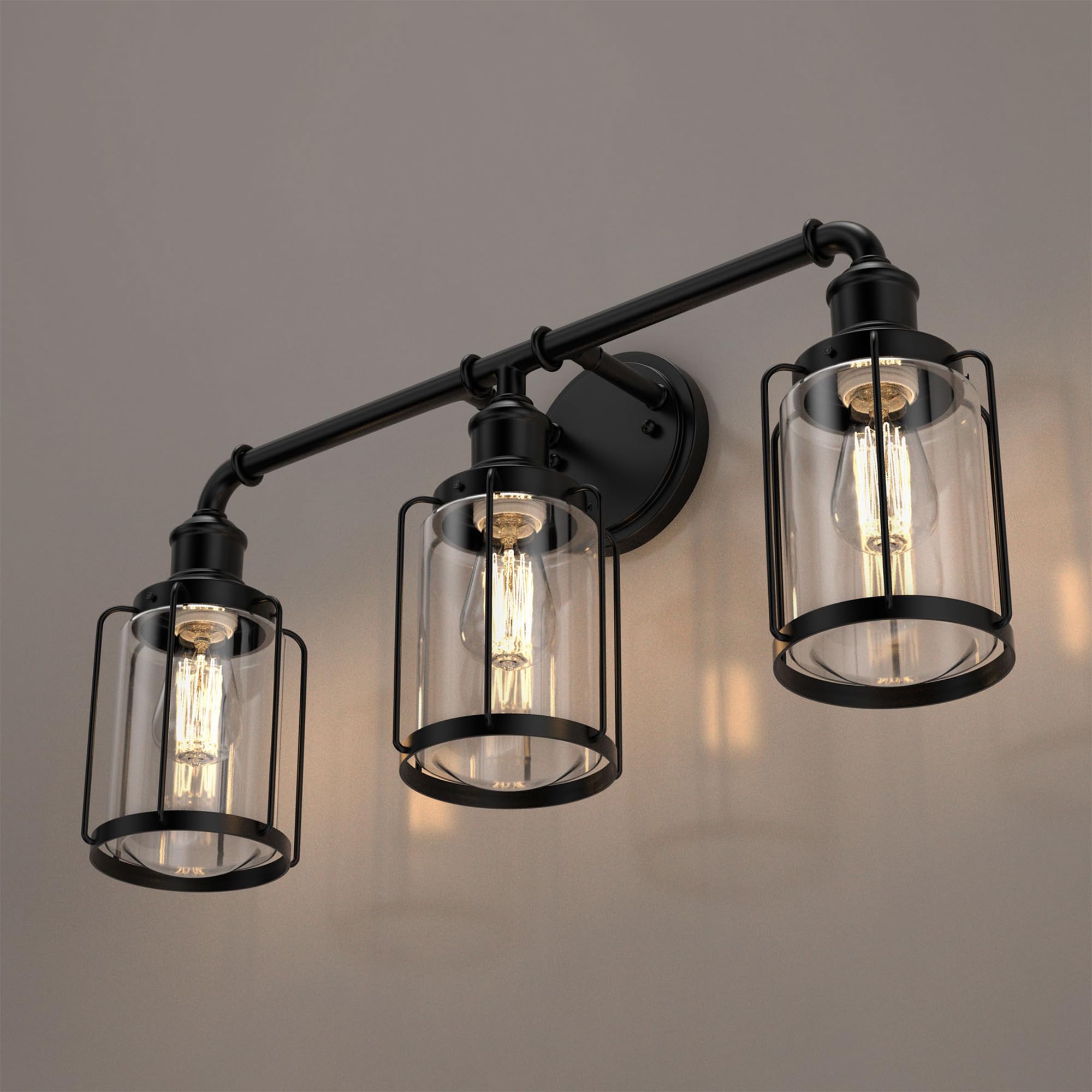 LED Vanity Light - 3-Light Matte Black Bathroom Mirror Lamp for Living Room & Bedroom