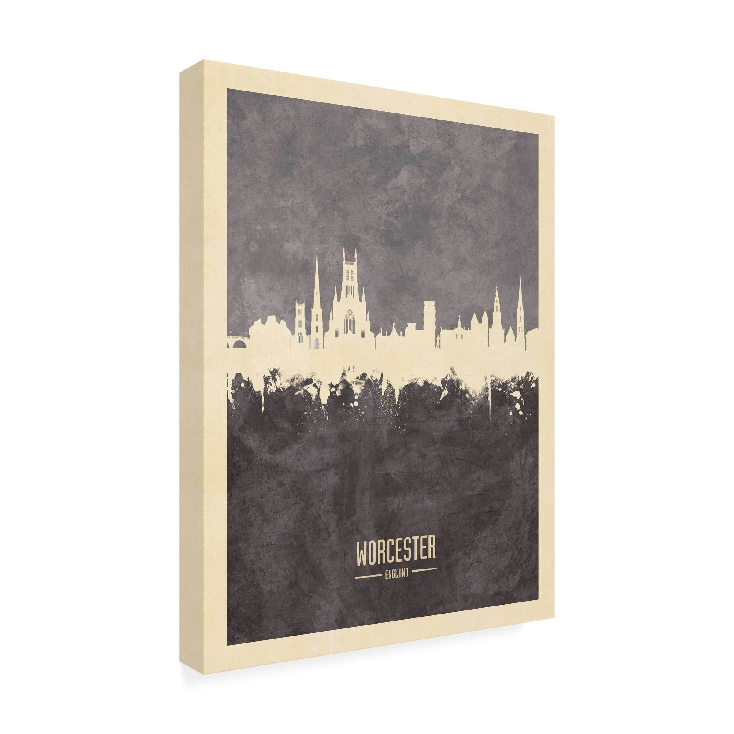 Michael Tompsett 'Worcester England Skyline Gray' Canvas Wall Art Print - Modern Home & Office Decor for Living Room, Bedroom, or Study