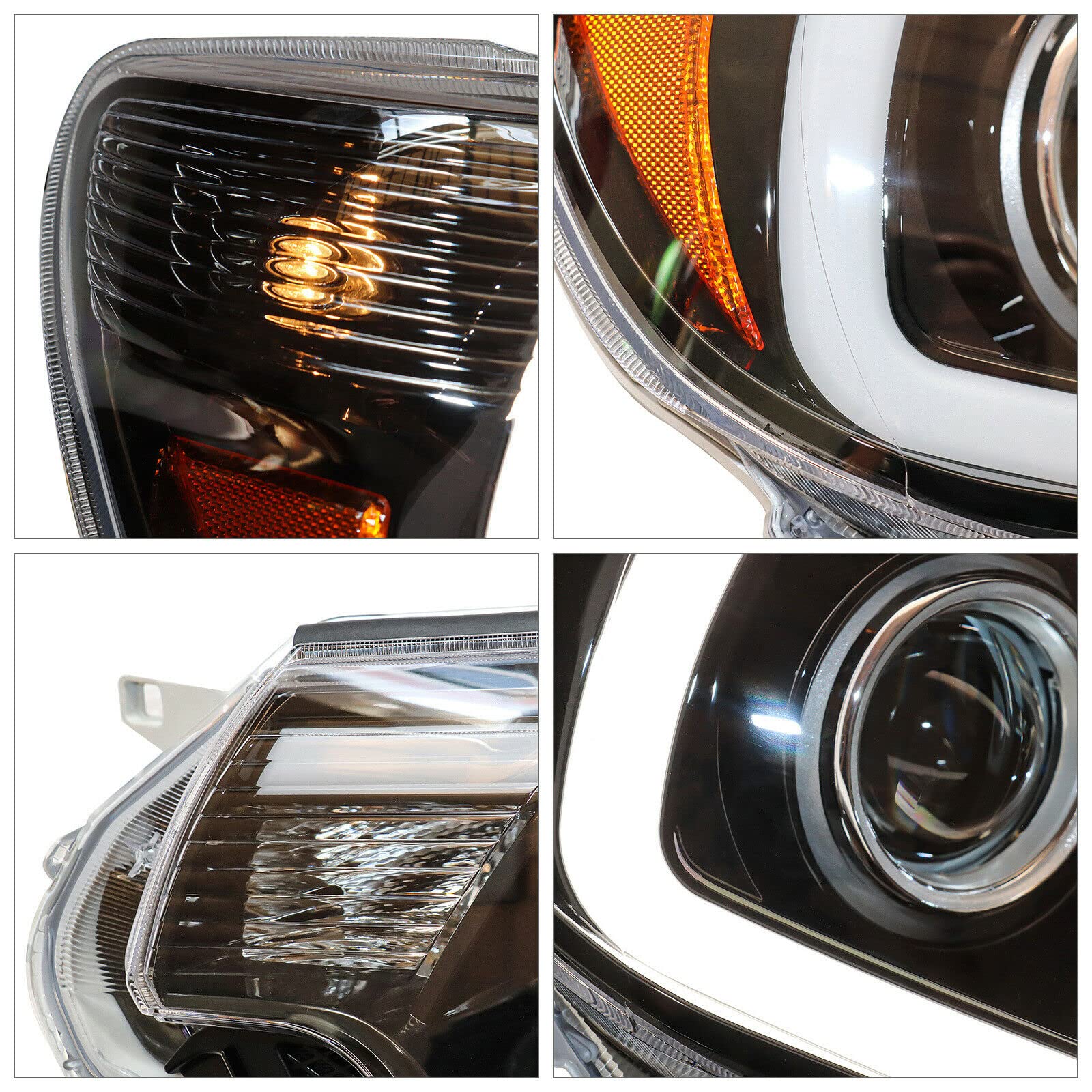 DNYSYSJ LED Headlight Assembly Compatible with Toyota Tacoma 2012-2015 - Black Housing, Clear Lens, DRL Bar (Left & Right) - OE Style Projector Headlights for Improved Night Visibility & Style Upgrade