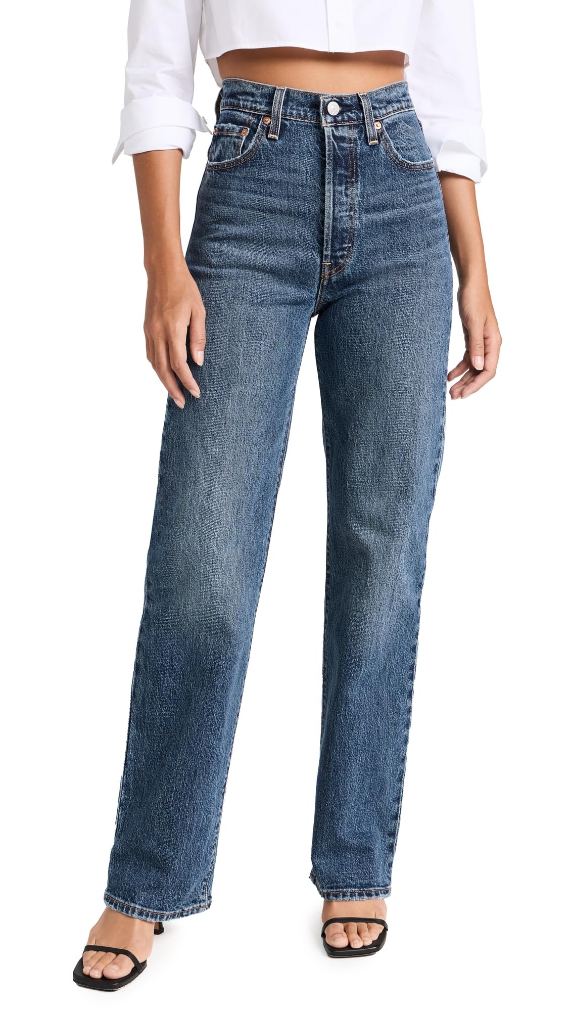 Levi's Women's Ribcage Straight Leg High Rise Full Length Jeans - Stretch Denim Pants for Casual Wear & Everyday Outfits