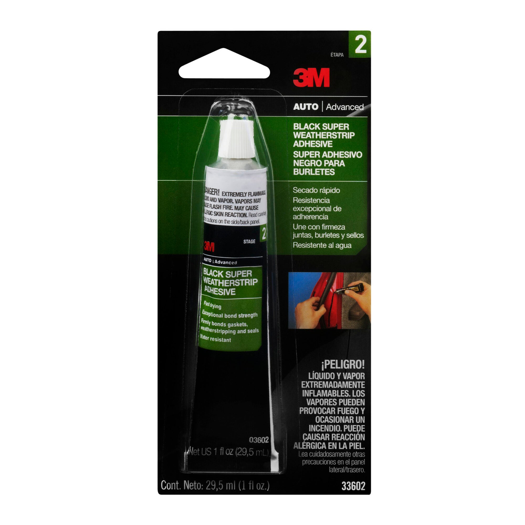 3M Black Super Weatherstrip Adhesive 33602 - 30mL (1 fl oz) Heavy Duty Automotive Glue for Car Door Seals, Window Trims & Weather Stripping - Perfect for DIY Auto Repair & Home Weatherproofing