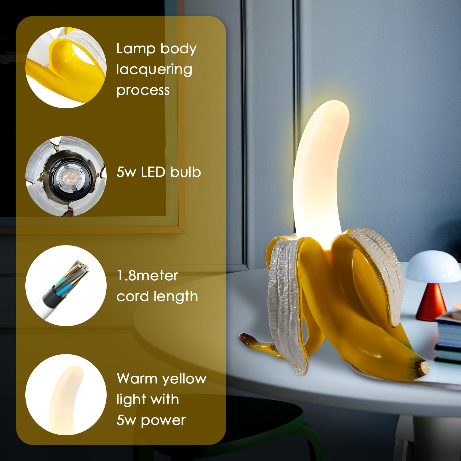 MAYOLA Modern Banana Table Lamp - LED Desk Lamp & Night Light with Baking Finish Resin for Living Room, Bedroom, Home Office, Kids Room - Perfect for Study, Reading & Decoration (Standing)