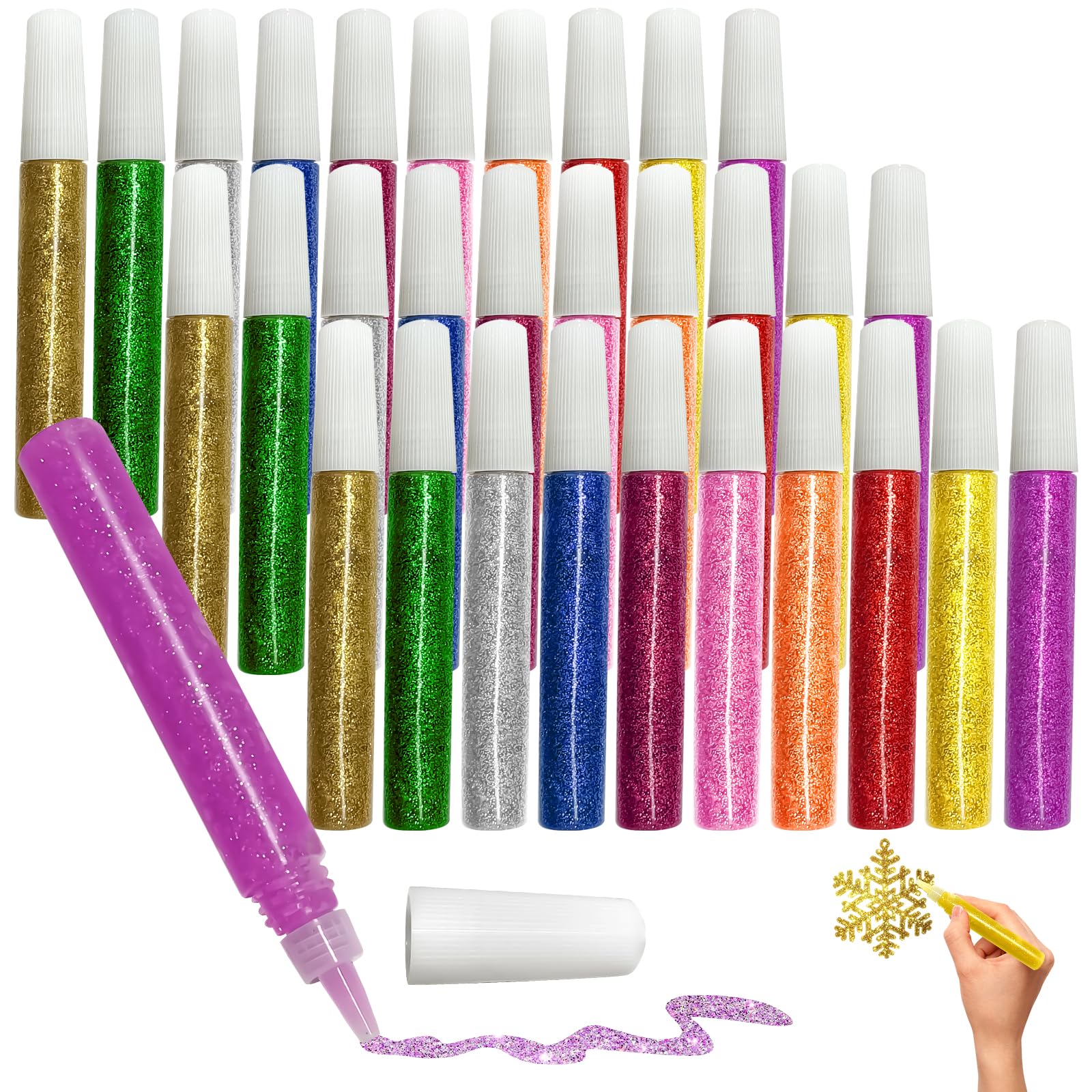 Mesen 30 Pack Non-Toxic Washable Glitter Glue Sticks - DIY Arts & Crafts Glitter Pens for Kids, Scrapbooking, Grad Cap Decorations - Assorted Colors Glue Gel for School Projects & Party Supplies
