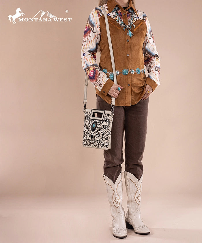 Montana West Embroidered Crossbody Bag for Women - Stylish Cut-Out Design, Perfect for Travel, Shopping & Everyday Use