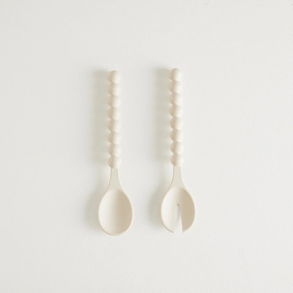 MAISON BALZAC Cloud Serving Spoons - Set of 2 Ivory Dessert Spoons for Cake, Ice Cream & Tea Parties - Elegant Tableware for Dining & Entertaining