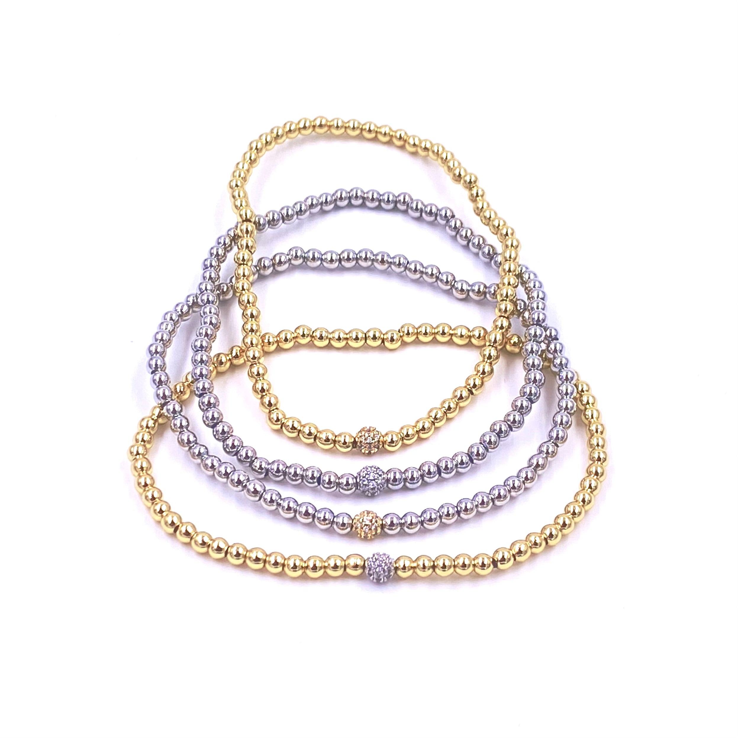 Ashley Gold Stainless Steel Gold Plated Single CZ Ball Stretch Beaded Bracelet for Women - Elegant Fashion Jewelry Gift for Birthday, Anniversary & Special Occasions