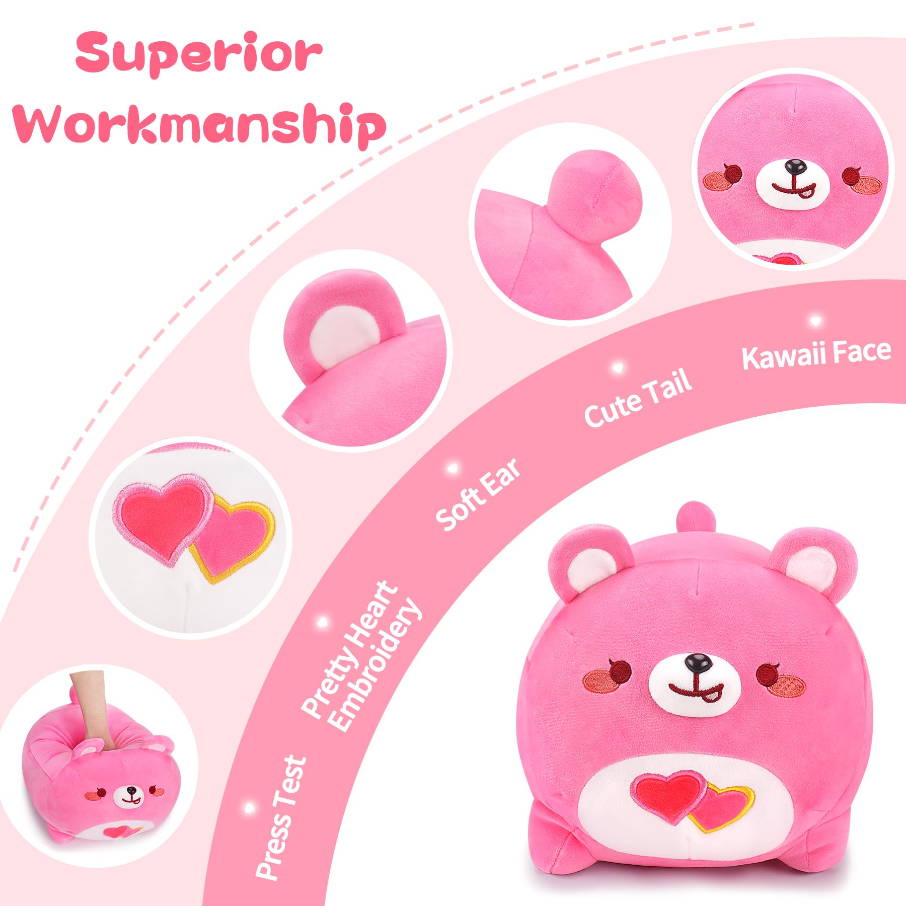 Cute 20'' Pink Heart Bear Plush Stuffed Animal - Soft Anime Teddy Pillow Toy, Perfect Gift for Girlfriend, Kids Birthday Present | Great for Bedroom Decor, Cuddling & Gifts