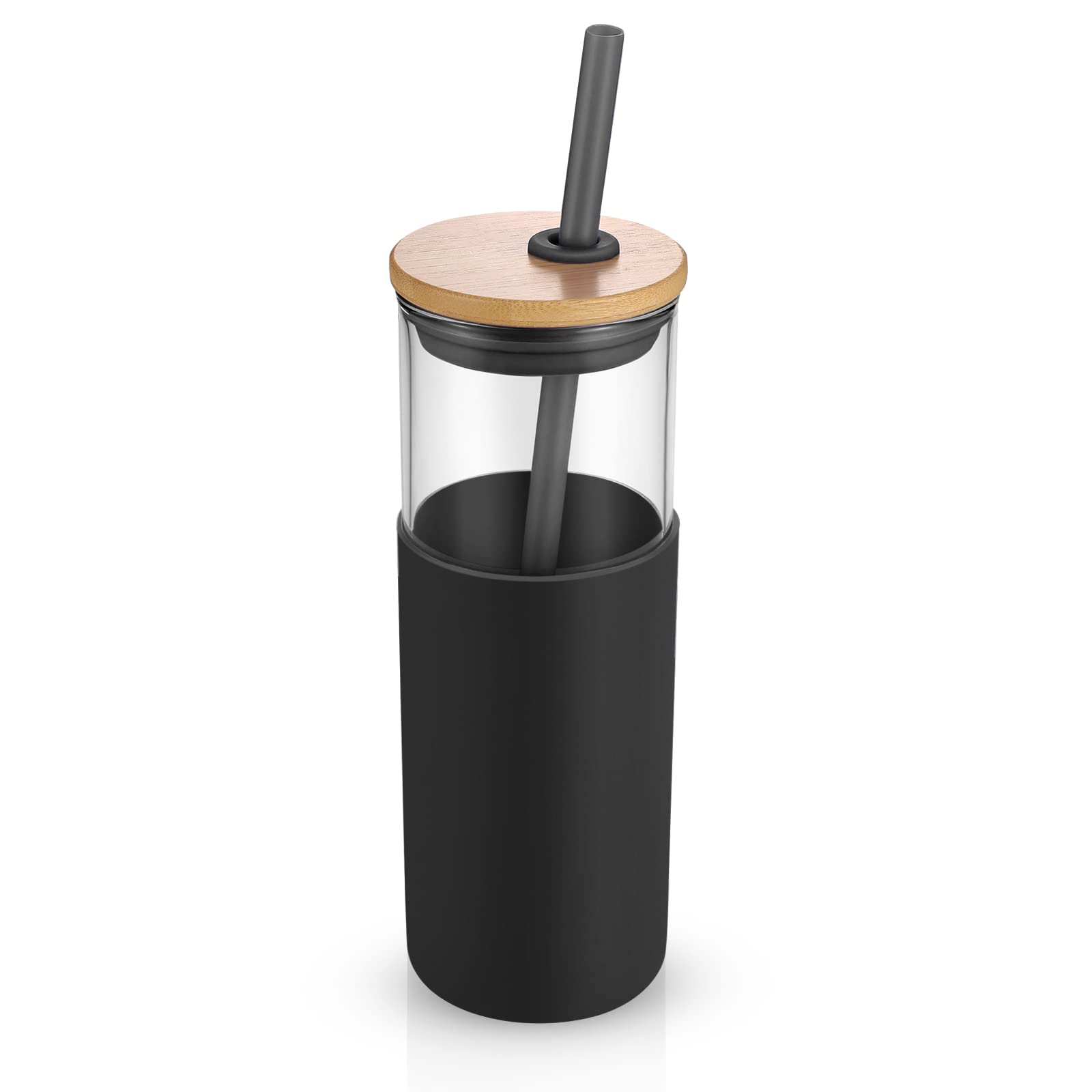 24oz Glass Tumbler with Bamboo Lid & Silicone Sleeve - BPA Free Reusable Water Bottle with Straw - Perfect for Home, Office, Gym and Outdoor Activities