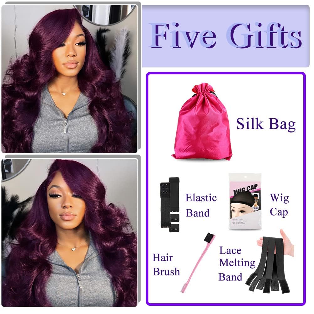 12inch Purple Bob Wig Human Hair Pre Plucked with Baby Hair | 13x4 Dark Burgundy Body Wave Lace Front Wigs | 180% Density Deep Purple Wigs for Black Women | Perfect for Cosplay, Halloween & Daily Fashion