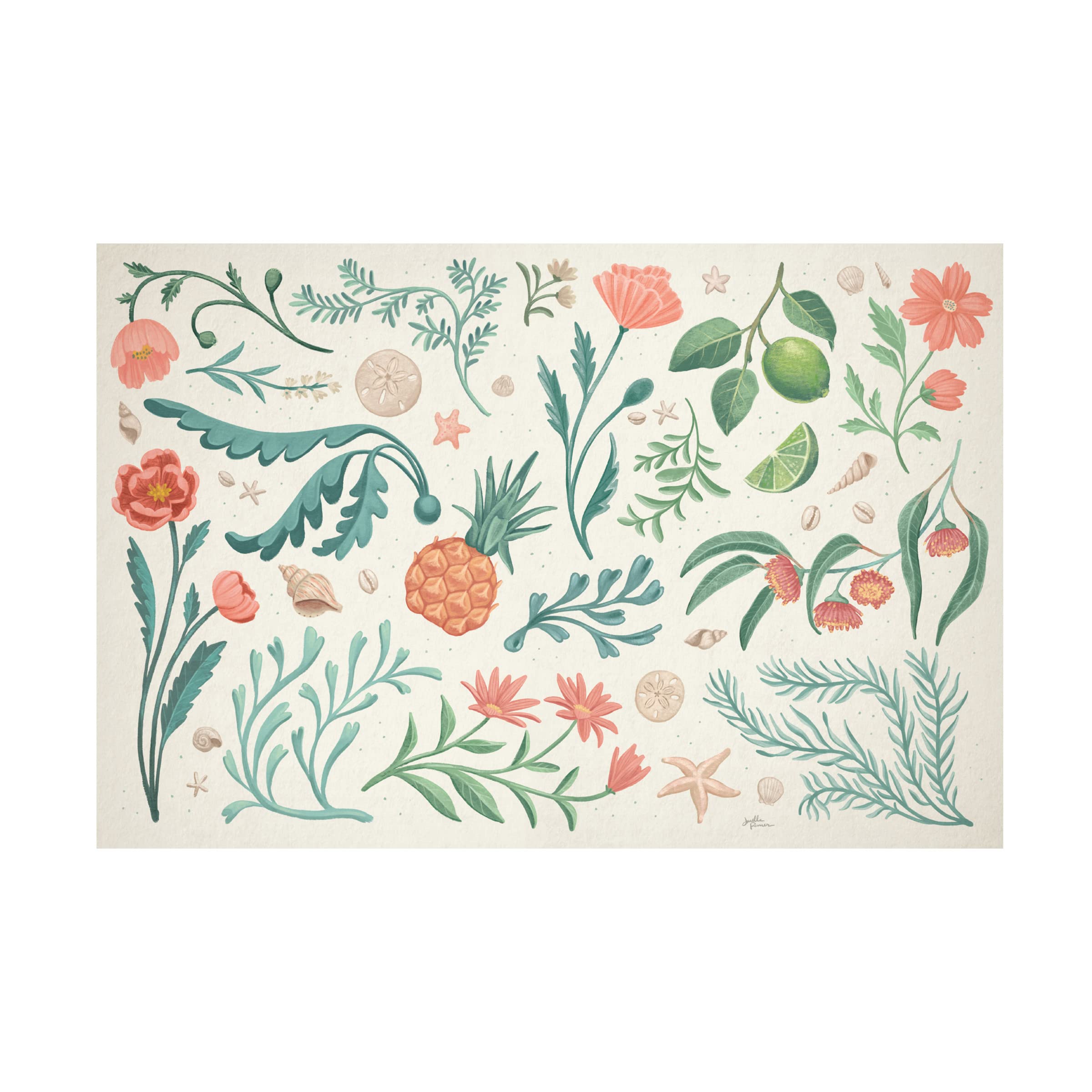 Seaside Botanical I Canvas Wall Art by Janelle Penner - 16x24 Inch Floral Beach Painting, Stretched Gallery Wrap Ready to Hang - Perfect for Living Room, Bedroom or Office Decor