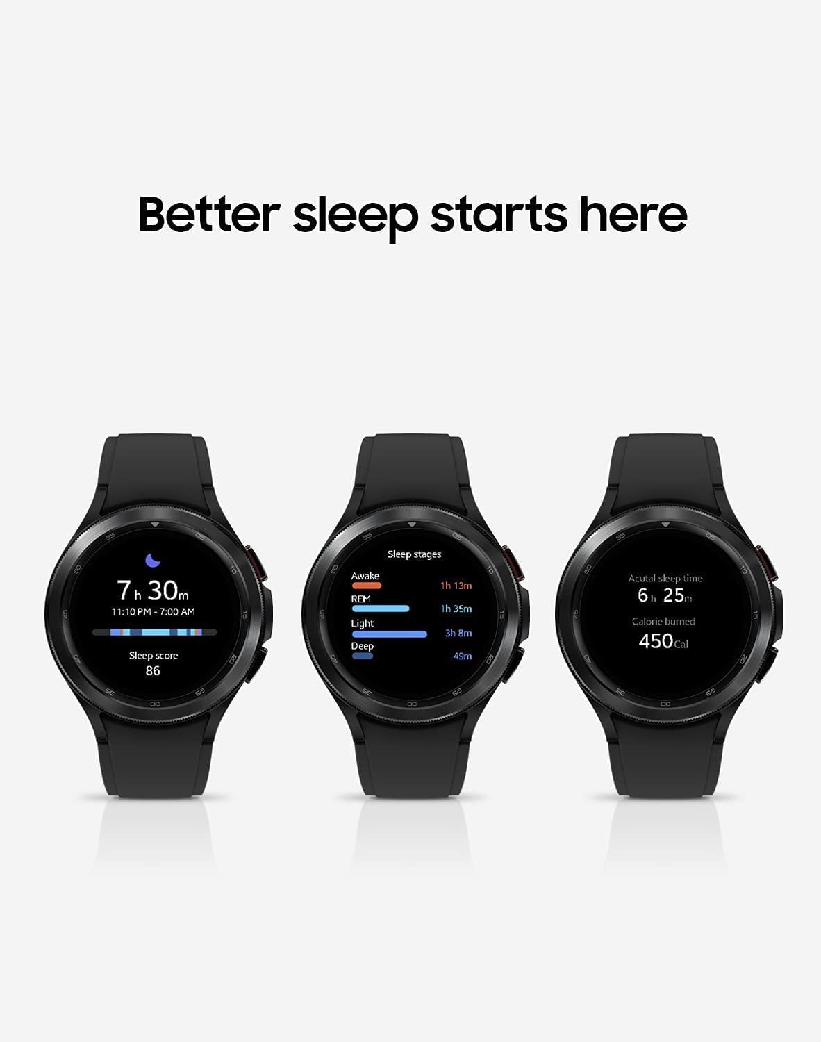 SAMSUNG Galaxy Watch 4 46mm Smartwatch with Bonus White Band - ECG Monitor, Fitness & Sleep Tracker, GPS, Fall Detection, Bluetooth - US Version (Black) | Perfect for Running, Workouts & Daily Health Monitoring