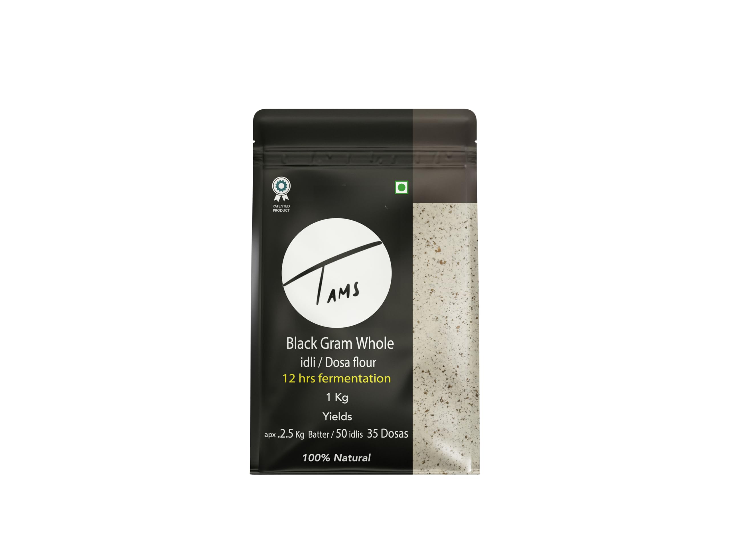Organic Black Urad Dal Idli & Dosa Flour 1kg - Makes 2.5kg Batter (60 Idlis) | India's First Naturally Fermenting Flour | 6-Month Shelf Life | No Additives, Chemicals or Yeast | Easy Homemade Batter in 10-12 Hours | Perfect for Soft, Healthy South Indian Breakfast | Great for Idli, Dosa, Uttapam & More