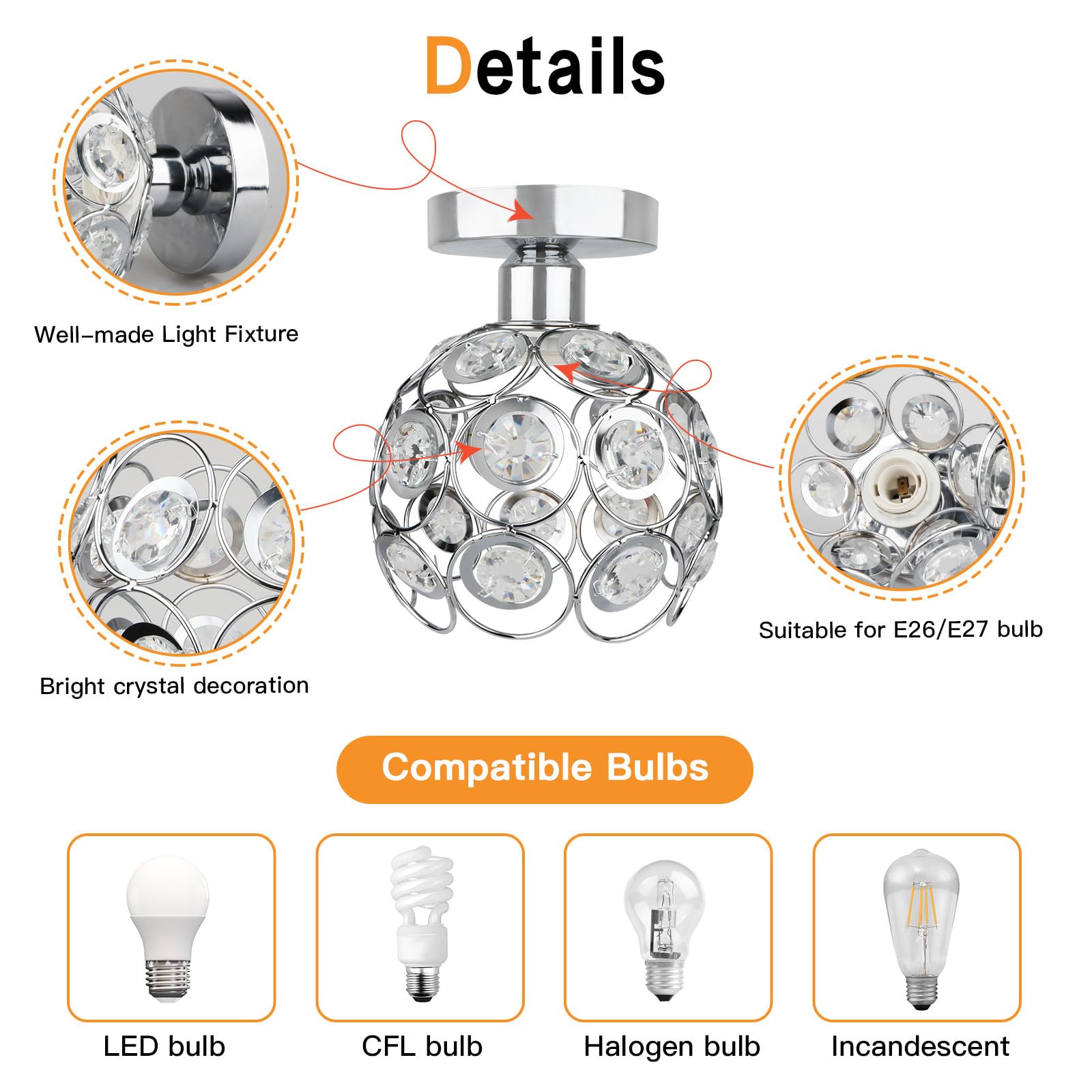 Elegant Silver Mini Chandelier Light Fixture - Handmade Crystal Ceiling Lamp with Semi Flush Mount for Hallway, Foyer & Entryway | Perfect for Indoor Lighting in Closets, Bedrooms & Dining Areas