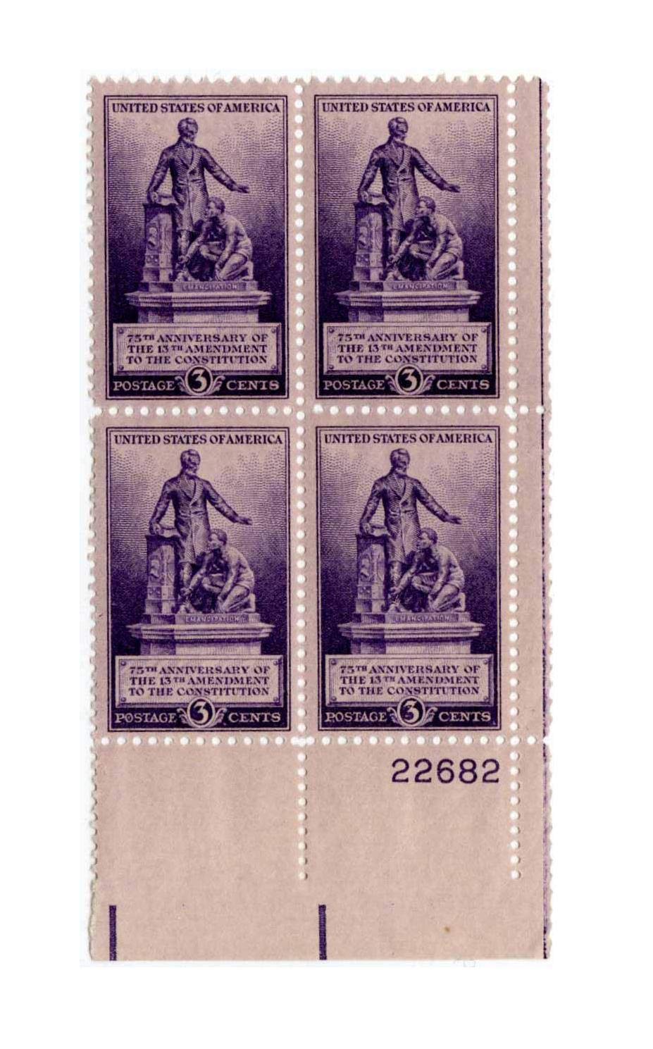 Lincoln Statue Plate Block 4x3¢ Stamps - Scott #902 for Collectors & History Buffs
