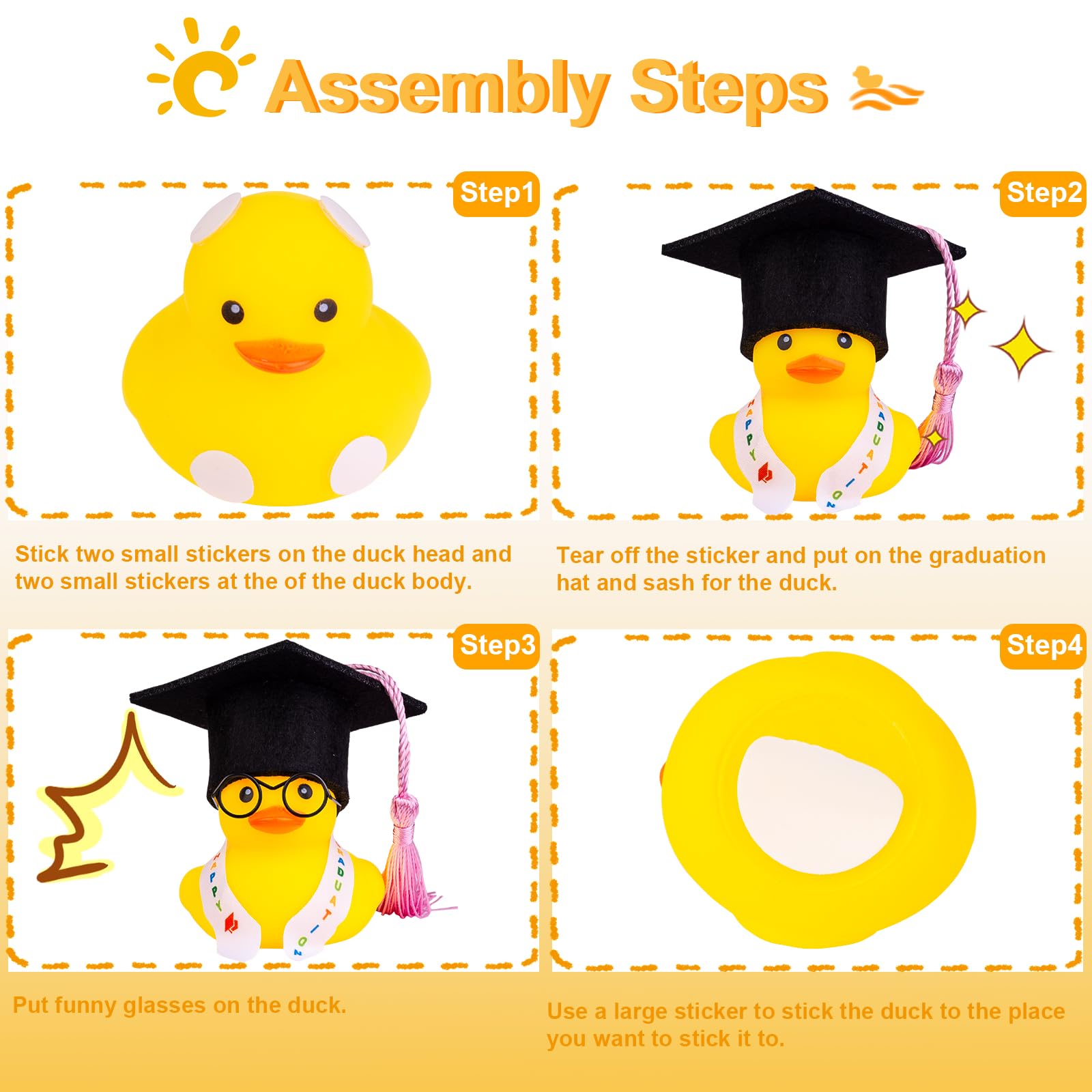 Graduation Rubber Duck Car Decorations 2 Pack - Mini Graduation Hats, Sashes & Glasses - Fun Dashboard Ornaments for Graduation Party, Gift, Celebration & Car Accessories - Perfect for Graduates, Students & Teachers