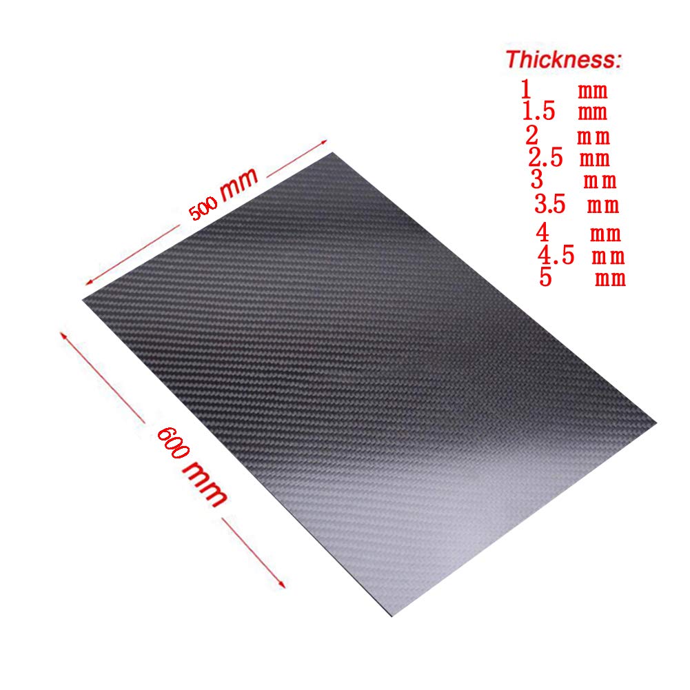 500mm x 600mm Carbon Fiber Sheet - 100% Carbon Fiber Laminate Plate Panel with Twill Matte Finish for DIY, Drone Frames, RC Cars & Unmanned Rack - Lightweight & Durable for Aerospace, Automotive & Industrial Applications