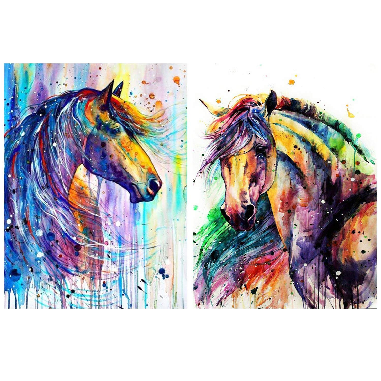 2 Pack DIY 5D Diamond Painting Kits - Full Drill Rhinestone Art for Adults, Horse Diamond Pictures 12×16 Inch Wall Decor, Perfect for Home Office Bedroom Decoration & Relaxation Therapy Gift
