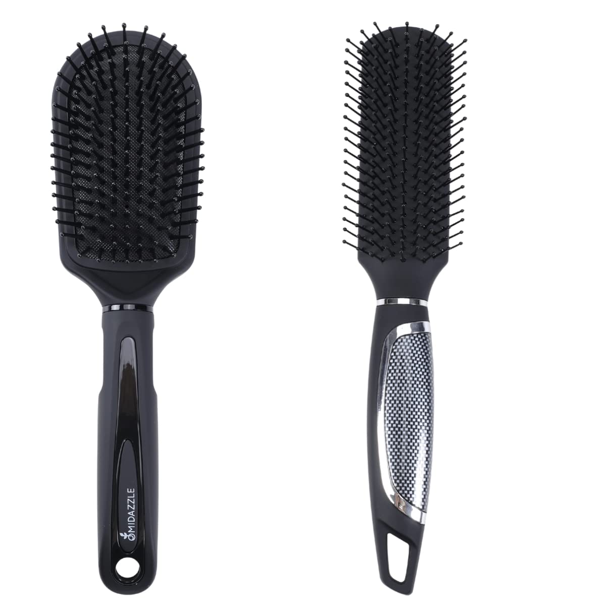 Midazzle Premium Cushioned & Flat Hair Brush for Men & Women - Detangling & Styling Brush with Soft Bristles - Pack of 2 (HB3-6) - Perfect for Home, Travel & Salon Use