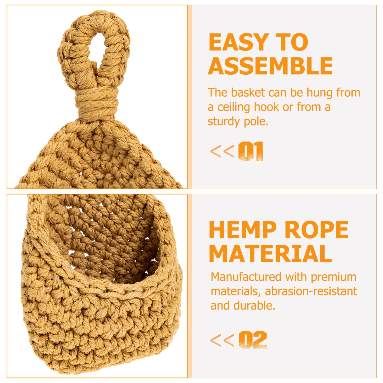 Macrame Wall Hanging Basket - Woven Cotton Rope Plant Hanger for Flowers, Vegetables & Storage | Over The Door Organizer for Kitchen, Bathroom & Home Decor | Eco-Friendly Straw & Rope Household Basket