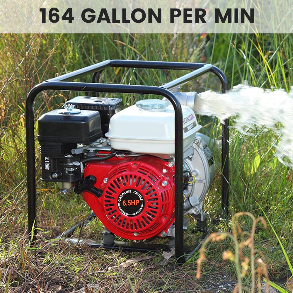 DC HOUSE 6.5HP 212CC Gas Powered Water Pump - 2 Inch Heavy Duty Semi-Trash Clean Water Transfer Pump (158GPM) - Ideal for Pool Draining, Lawn Irrigation & Garden Watering