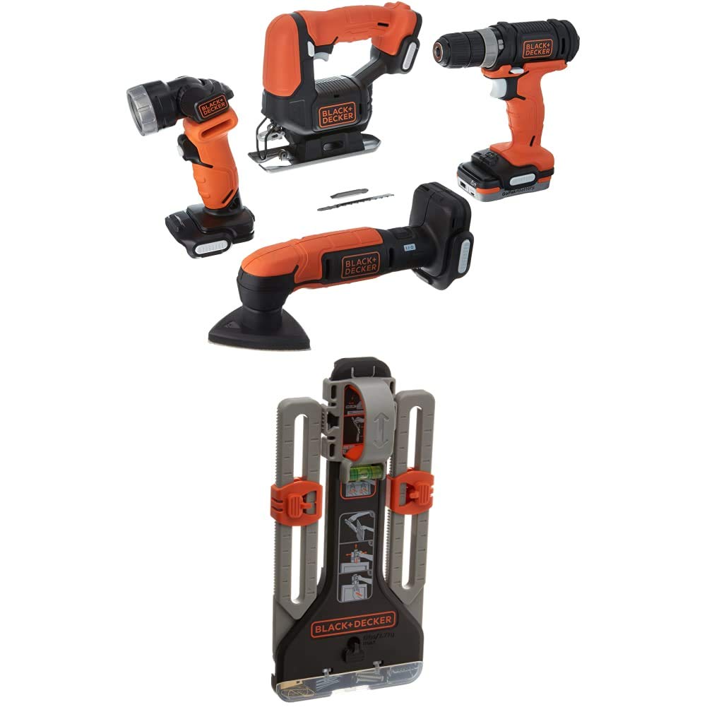 BLACK+DECKER 20V MAX Cordless Drill Combo Kit - 4 Tool Set with MarkIT Picture Hanging Kit (BDCK502C1 & BDMKIT101C) | Perfect for DIY Home Projects, Furniture Assembly & Wall Mounting
