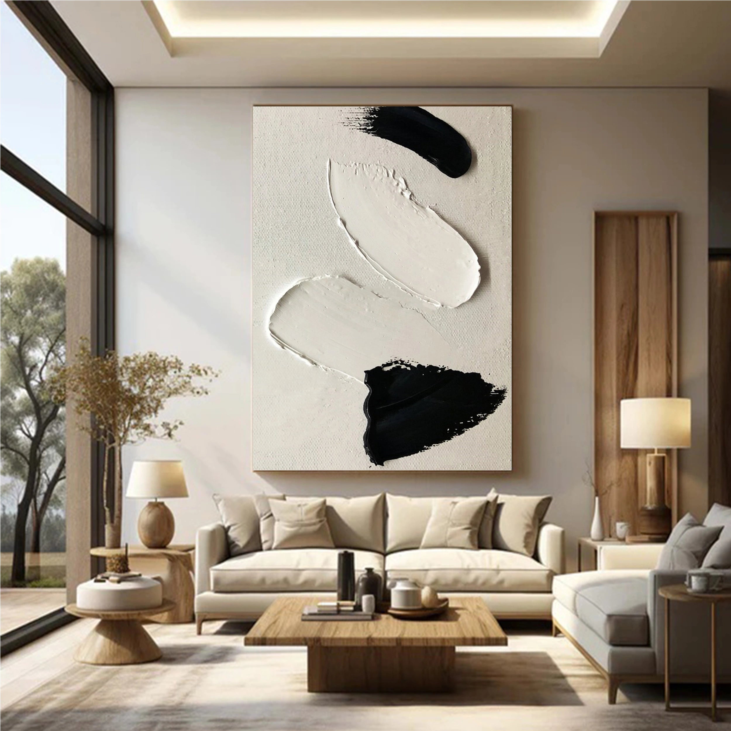 White & Black Minimalist Textured Painting Canvas - Abstract Wall Art for Modern Home & Office Decor #MM138 | Perfect for Living Room, Bedroom & Gallery Display