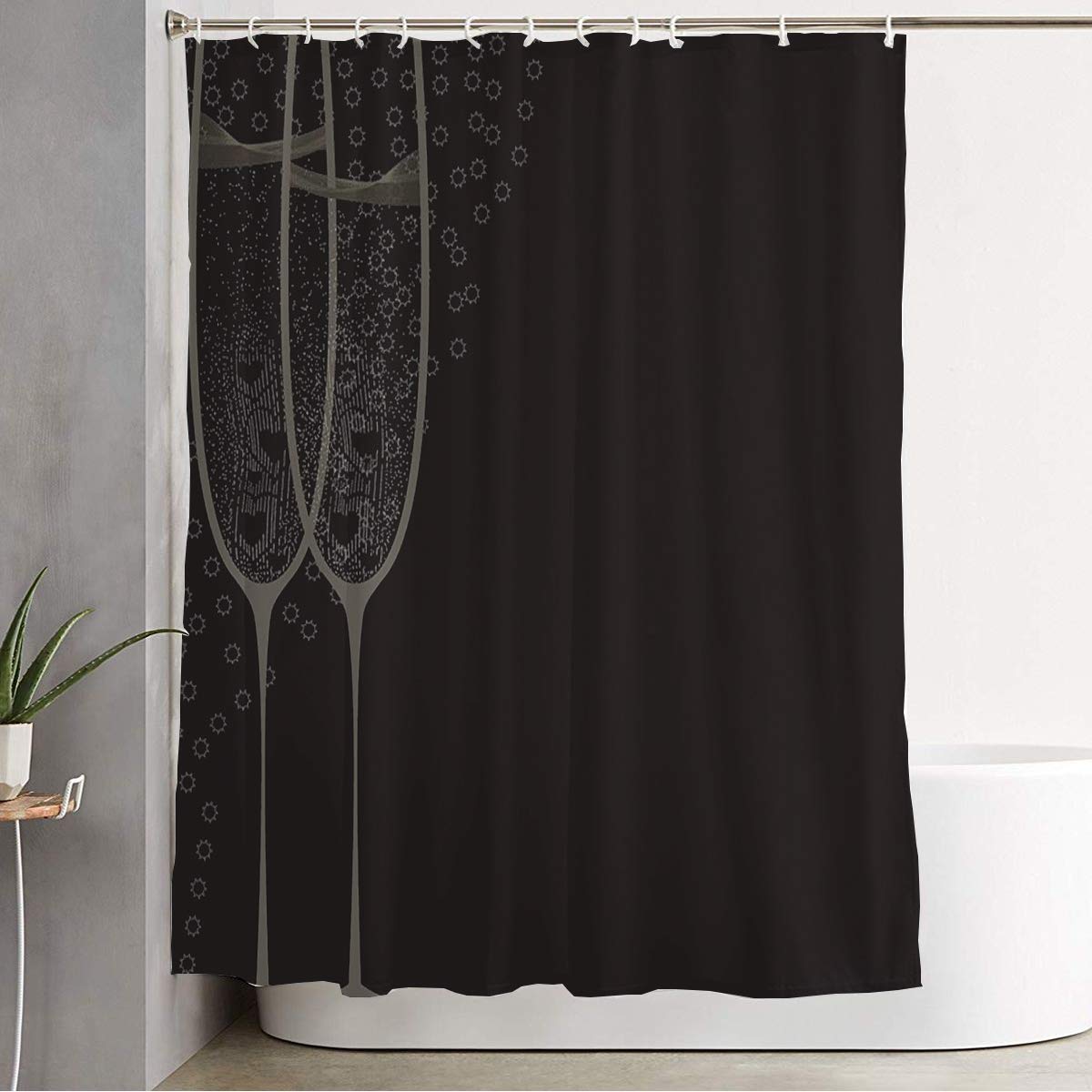Waterproof Polyester Shower Curtain - Champagne Glasses & Bubbles Design (72x72 Inch) with Hooks - Perfect for Couples, Christmas, Valentine's Day & Cocktail-Themed Bathroom Decor | Great for Romantic Showers, Holiday Celebrations & Party-Themed Home Decor