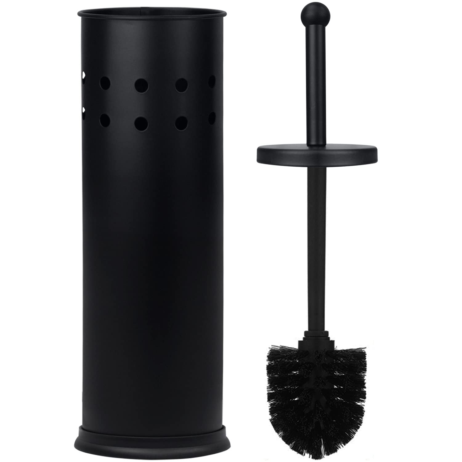 Blue Donuts Toilet Brush and Holder Set - Stainless Steel Toilet Cleaning Brush with Stand | Durable Bathroom Cleaning Tool for Toilet Bowl, Sink, and Tub | Modern Black Design for Home & Office Restrooms
