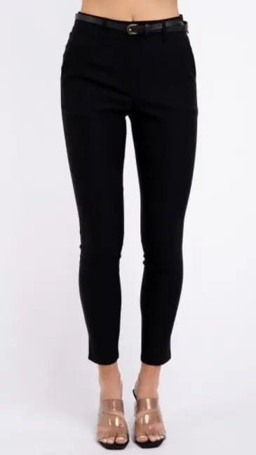 Stylish Black High Waist Pants with Adjustable Belt - Perfect for Work, Office & Casual Outfits