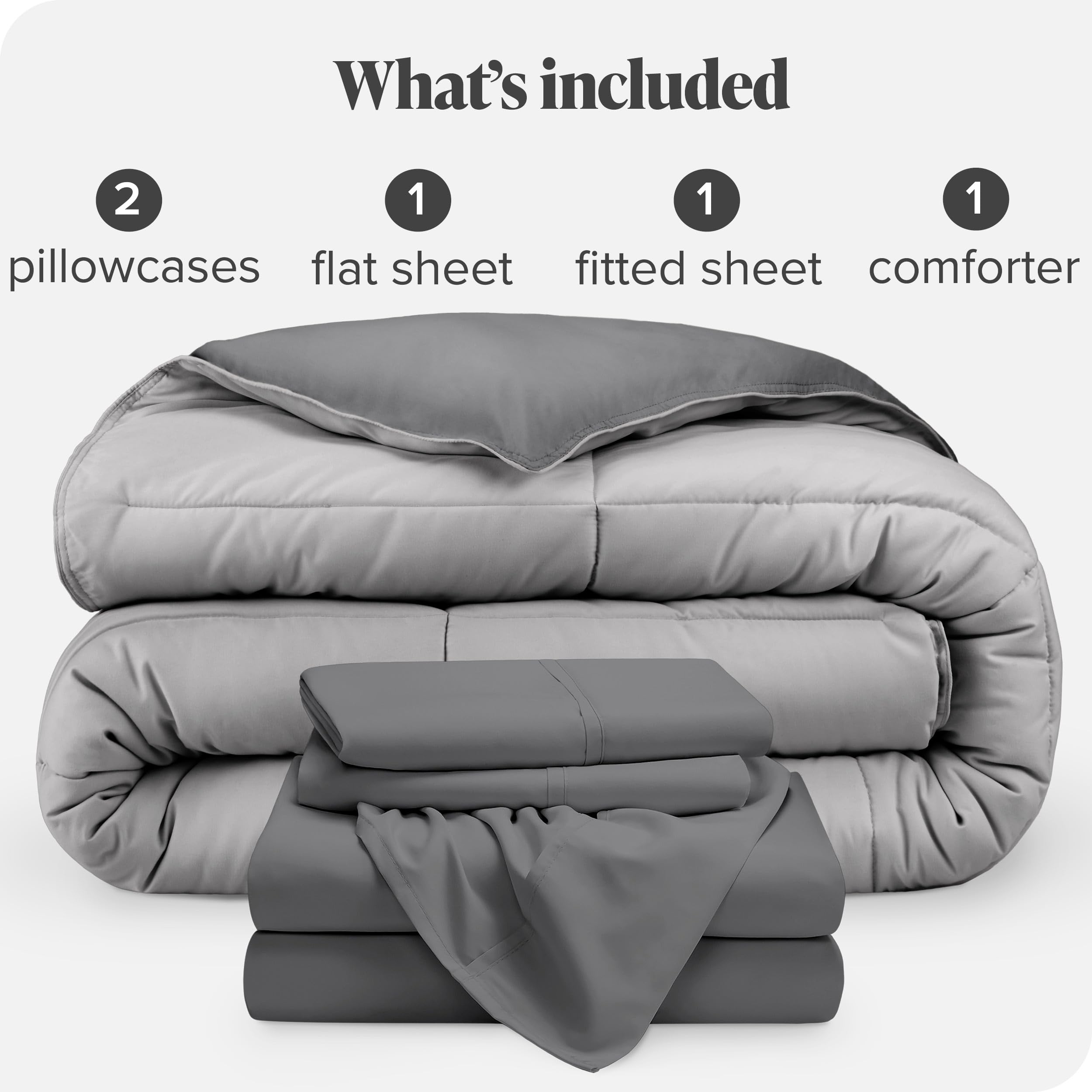 Bare Home Reversible Down Alternative Comforter & Sheet Set - Full Size Bedding - Soft Grey/Light Grey - Hypoallergenic & Machine Washable - Perfect for Guest Rooms, Dorms & Cozy Bedrooms