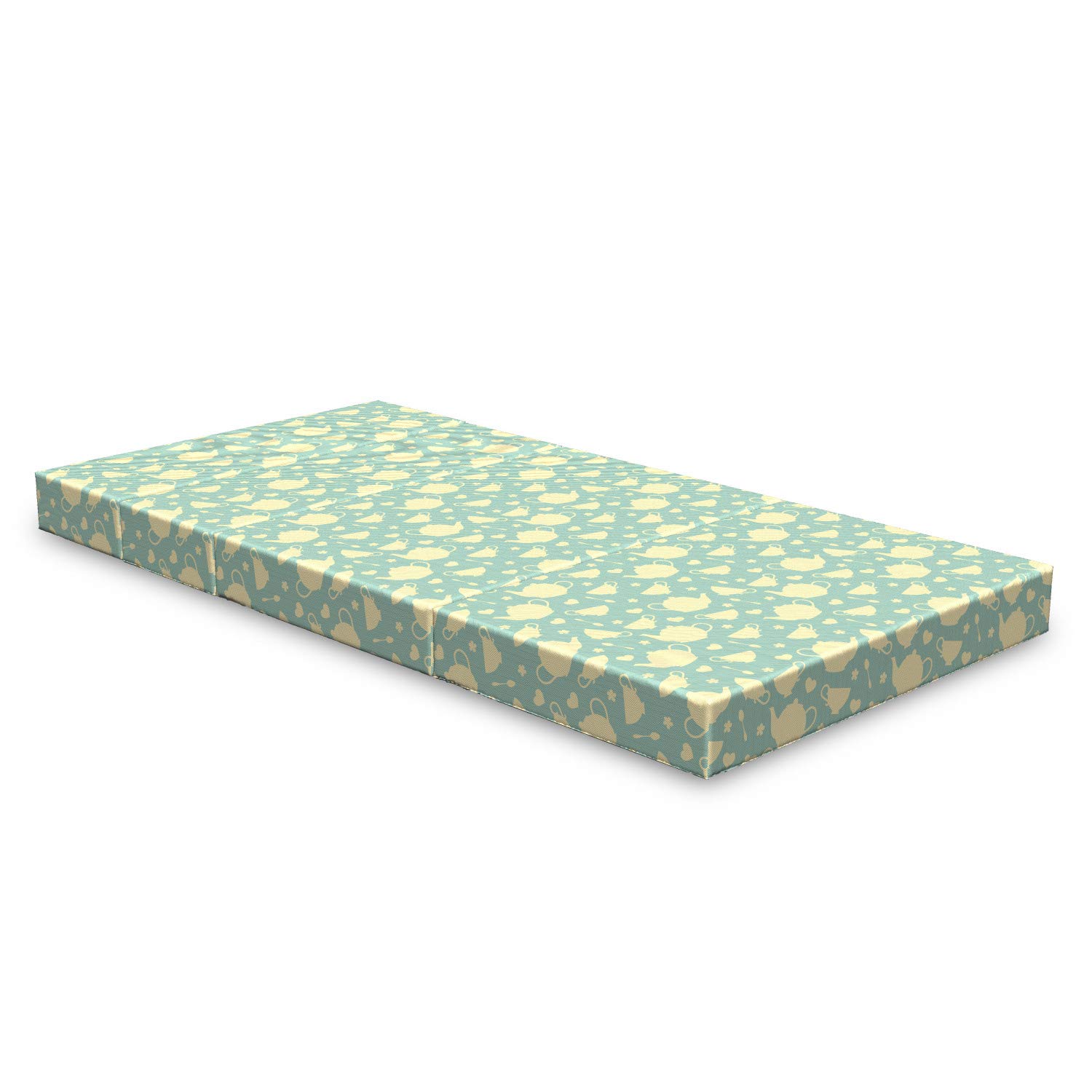 Ambesonne Foldable Kitchen Mattress - British Tea Cup & Teapot Design, 74.8