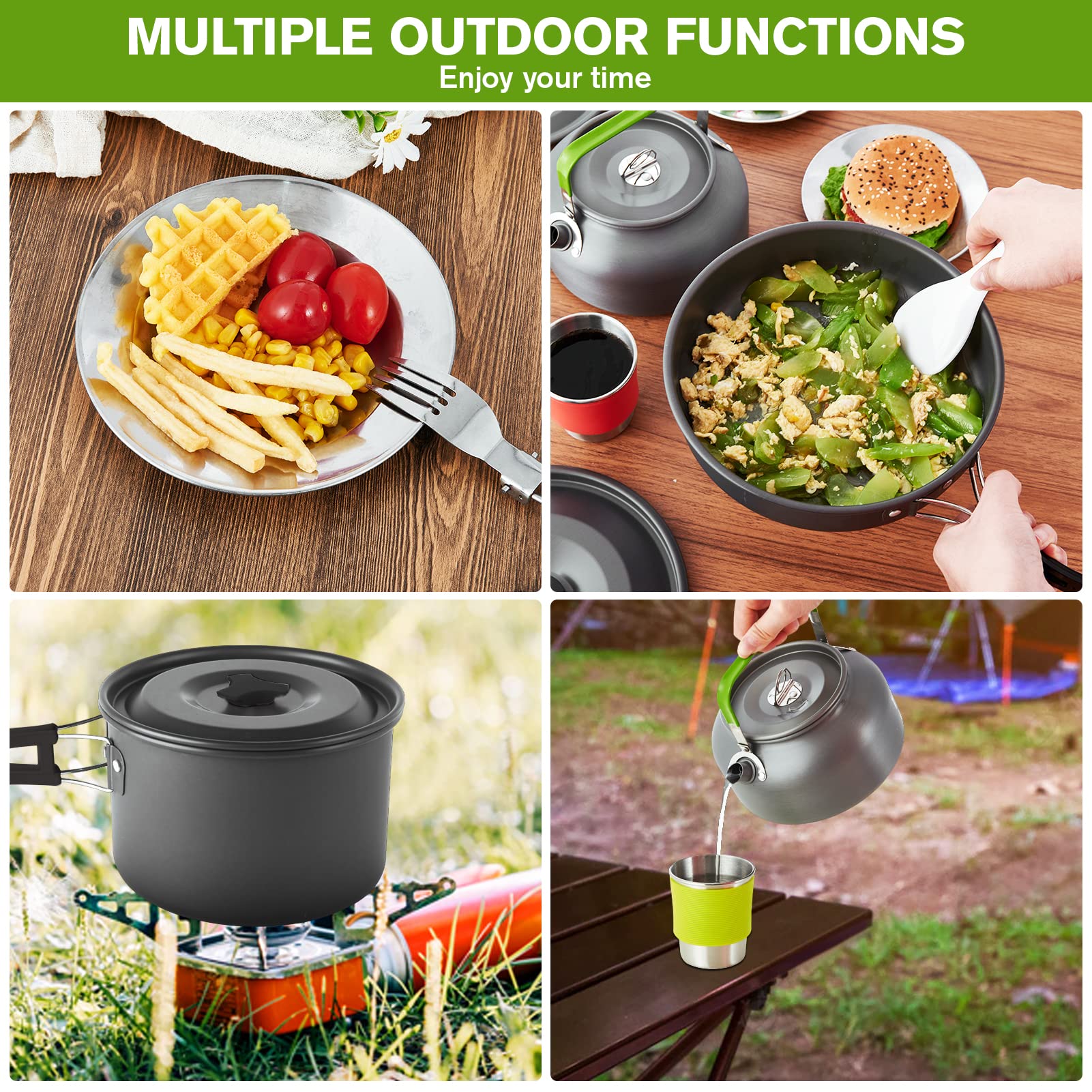 MEETSUN 37-Piece Camping Cookware Set with Hanging Pot, Pots & Pans for 6 People - Complete Outdoor Cooking Kit with Cups, Dishes, Forks, Spoons & Knives - Perfect for Camping, Hiking, Picnics and Outdoor Adventures