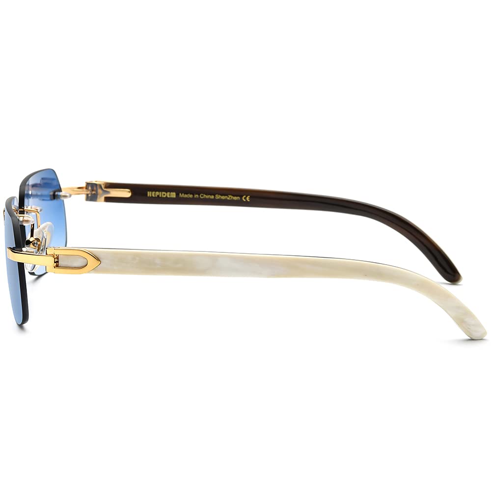 HEPIDEM 100% Genuine Buffalo Horn Handmade Square Rimless Luxury Sunglasses for Men & Women - Perfect for Outdoor Activities, Driving, and Fashion Accessories