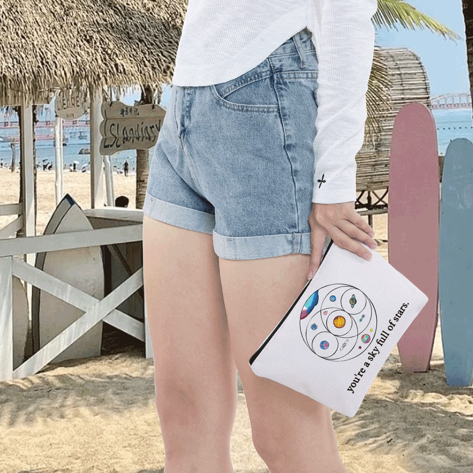 LEVLO Star Moon Sun Cosmetic Makeup Bag for Women - Cute Music Band Themed Zipper Pouch, Perfect Gift for Girls & Music Lovers (Great for Travel, Gym & Daily Organizer)