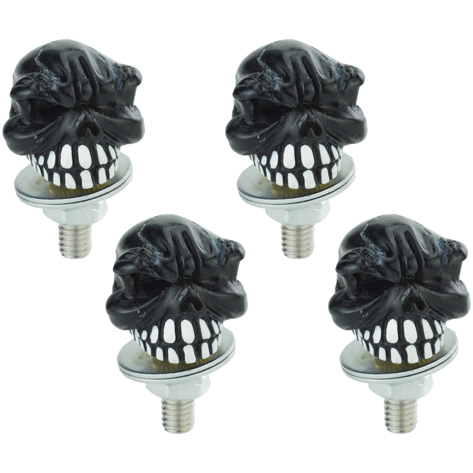 Skull License Plate Frames - Anti-Theft Car Plate Screw Bolts (4-Pack) - Fits Most Vehicles & Motorcycles - Durable Black Metal Design - Perfect for Car Enthusiasts & Motorcycle Riders